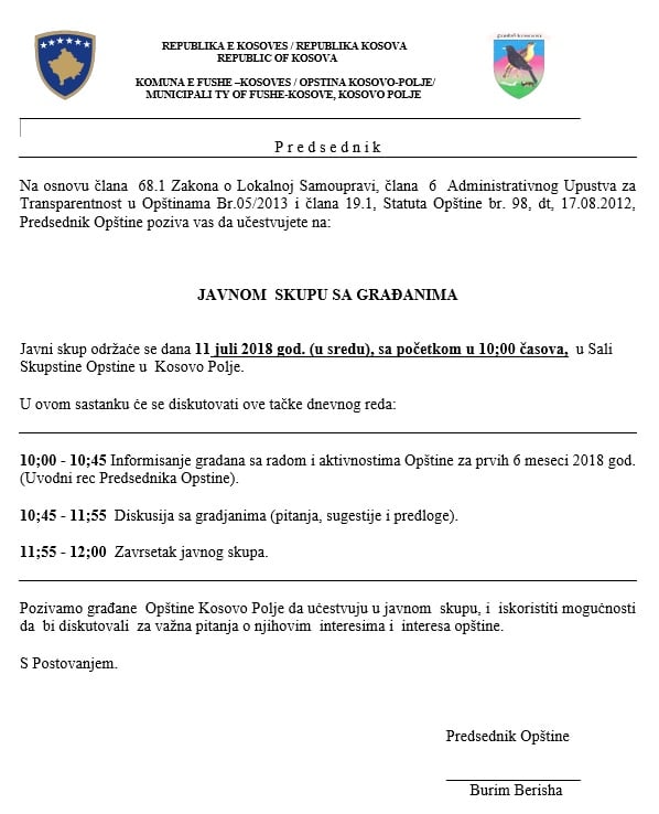 JAVNOM  SKUPU SA GRAĐANIMA